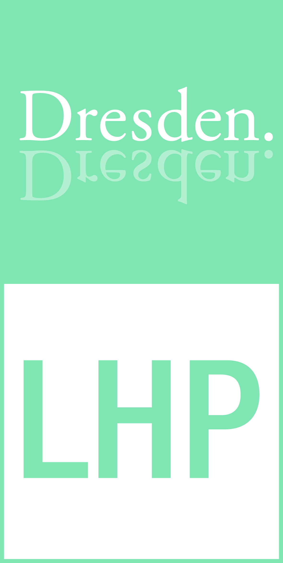 KI generiert: Das Bild zeigt den Text "Dresden" mit einer Spiegelung darunter und die Buchstaben "LHP" auf einem weißen Hintergrund. Der Hauptinhalt ist eine stilisierte Darstellung des Namens "Dresden" zusammen mit den Buchstaben "LHP".